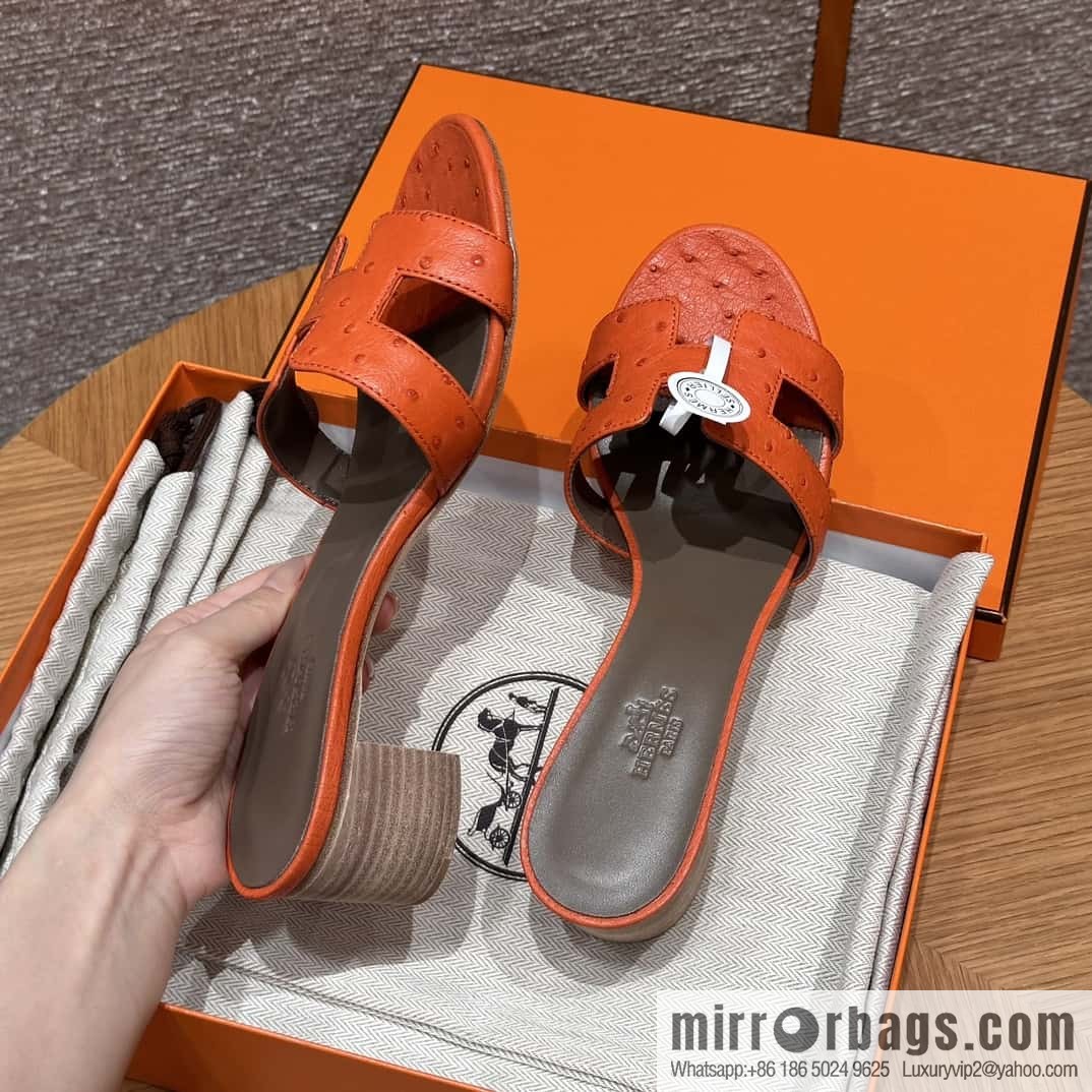 HERMES 185 Oasis High Heel Sandals, Ostrich 🐦/Ostrich Orange/93/Orange