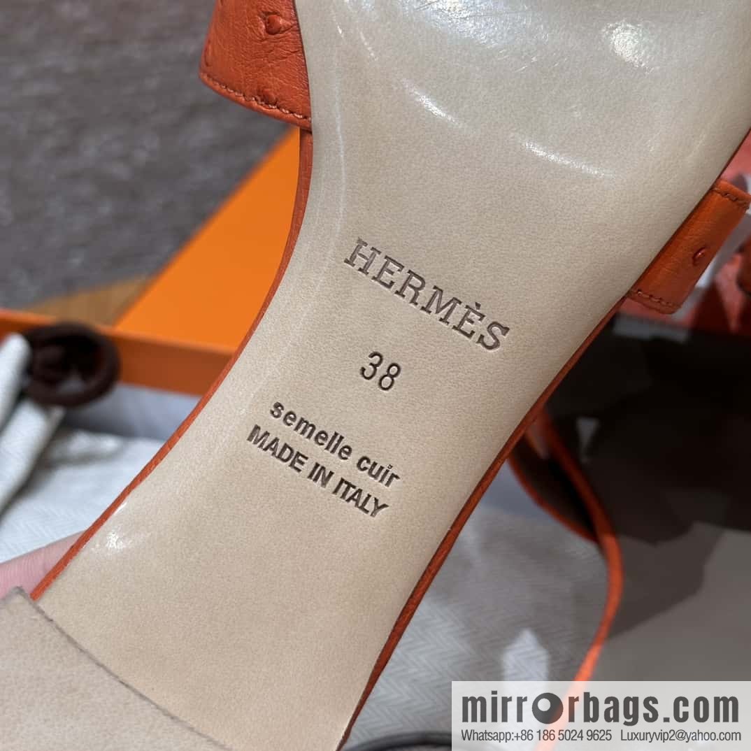 HERMES 185 Oasis High Heel Sandals, Ostrich 🐦/Ostrich Orange/93/Orange