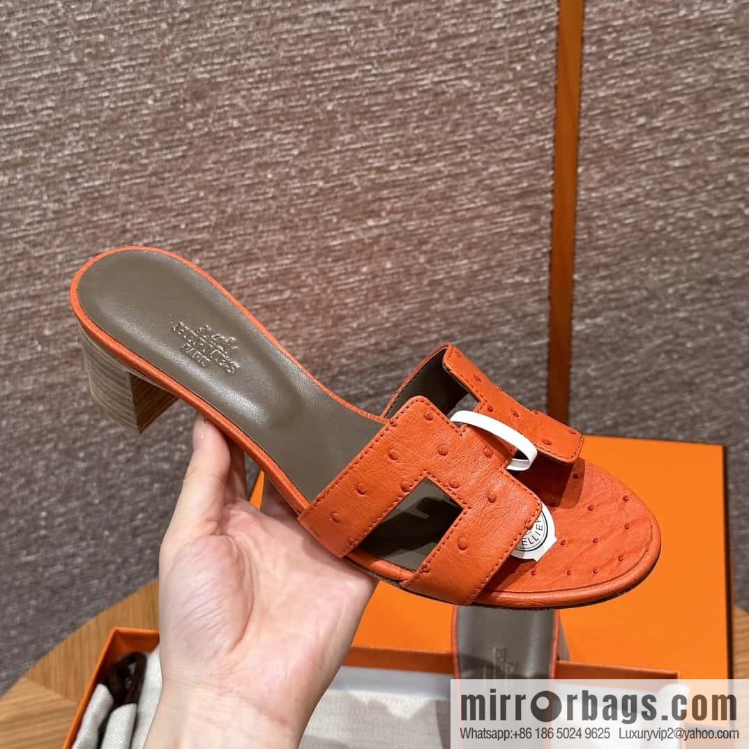 HERMES 185 Oasis High Heel Sandals, Ostrich 🐦/Ostrich Orange/93/Orange