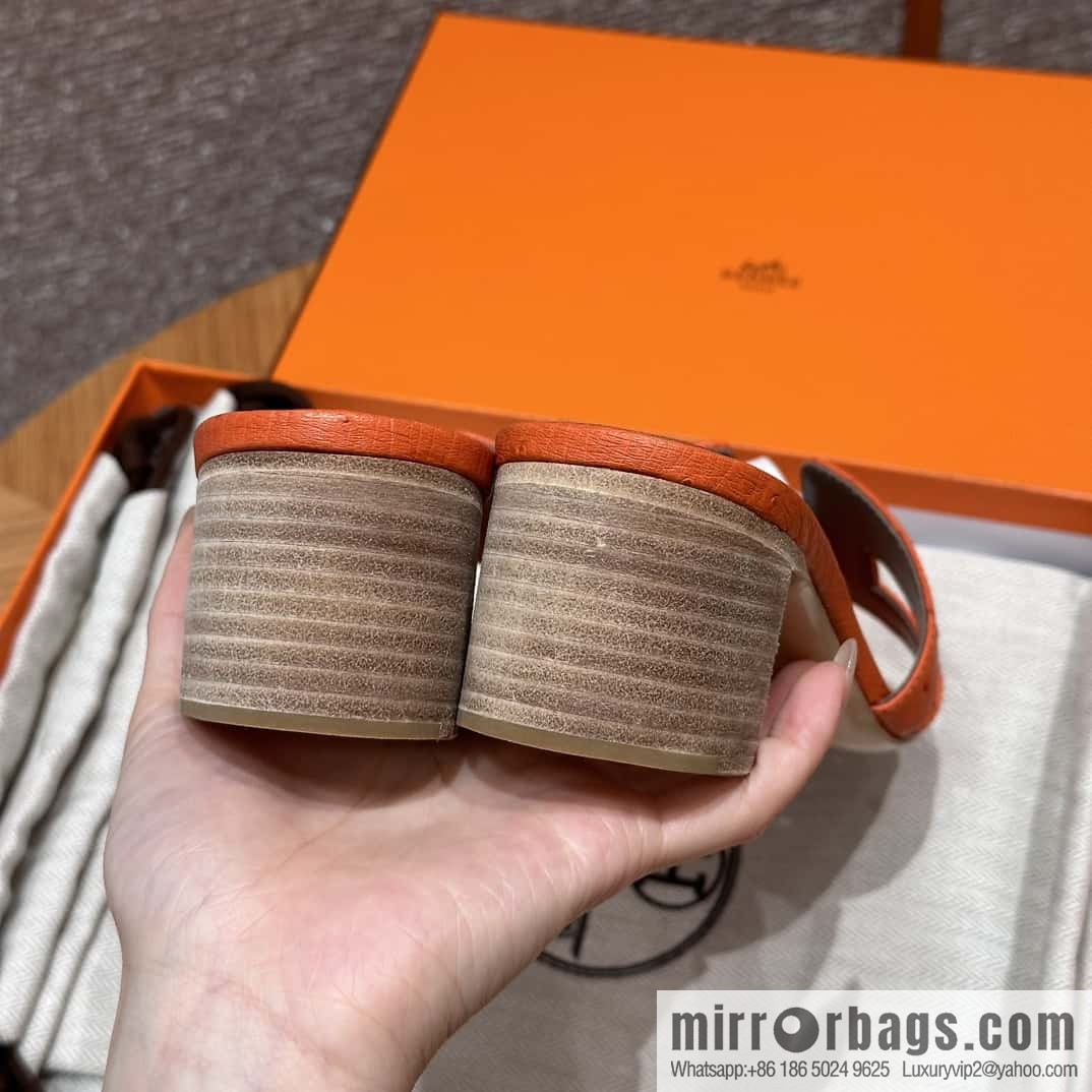 HERMES 185 Oasis High Heel Sandals, Ostrich 🐦/Ostrich Orange/93/Orange