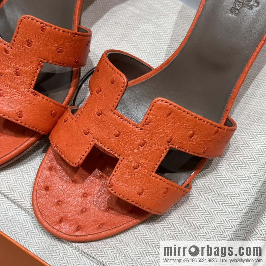 HERMES 185 Oasis High Heel Sandals, Ostrich 🐦/Ostrich Orange/93/Orange