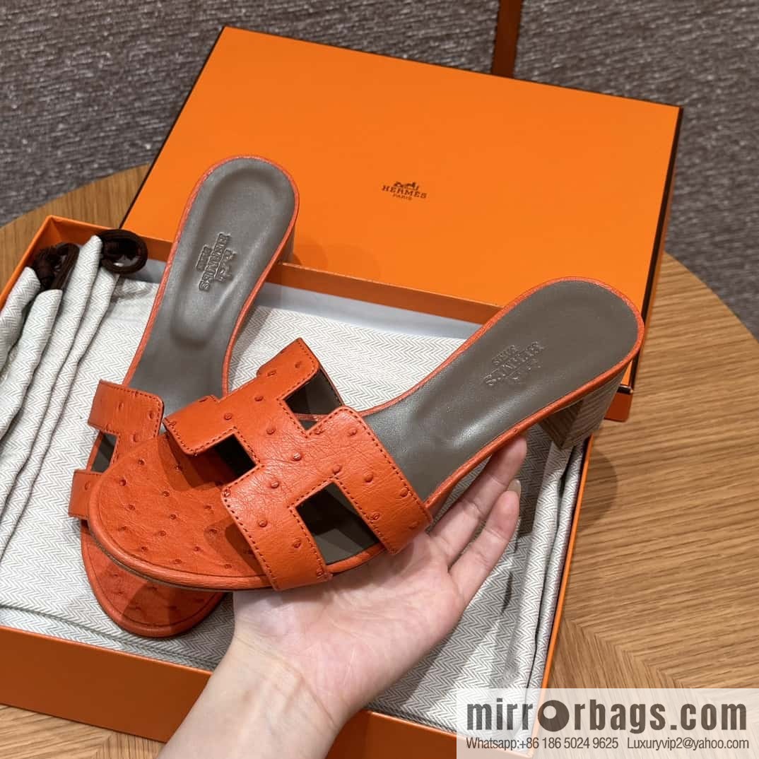 HERMES 185 Oasis High Heel Sandals, Ostrich 🐦/Ostrich Orange/93/Orange
