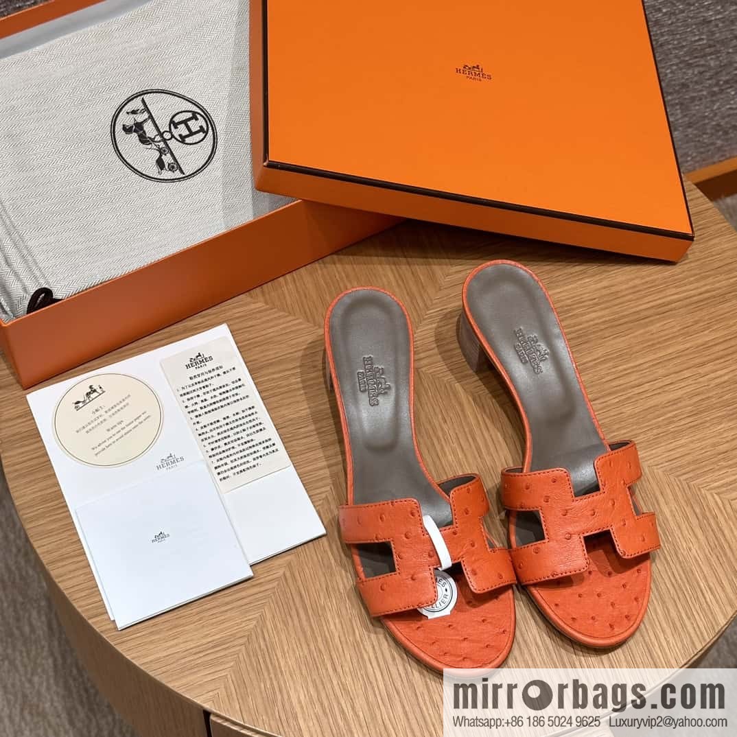 HERMES 185 Oasis High Heel Sandals, Ostrich 🐦/Ostrich Orange/93/Orange