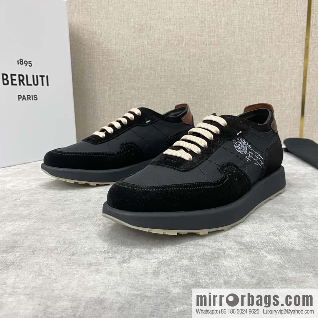 Berlut Spring/Summer New Light Track Leather & Nylon Sneakers