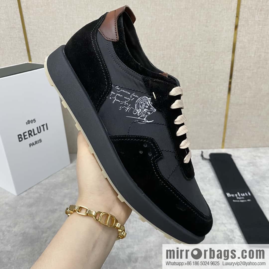 Berlut Spring/Summer New Light Track Leather & Nylon Sneakers