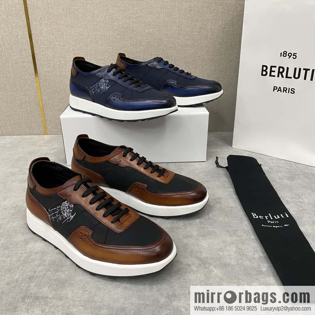 Berlut Spring/Summer New Light Track Leather & Nylon Sneakers