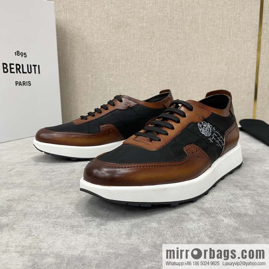 Berlut Spring/Summer New Light Track Leather & Nylon Sneakers