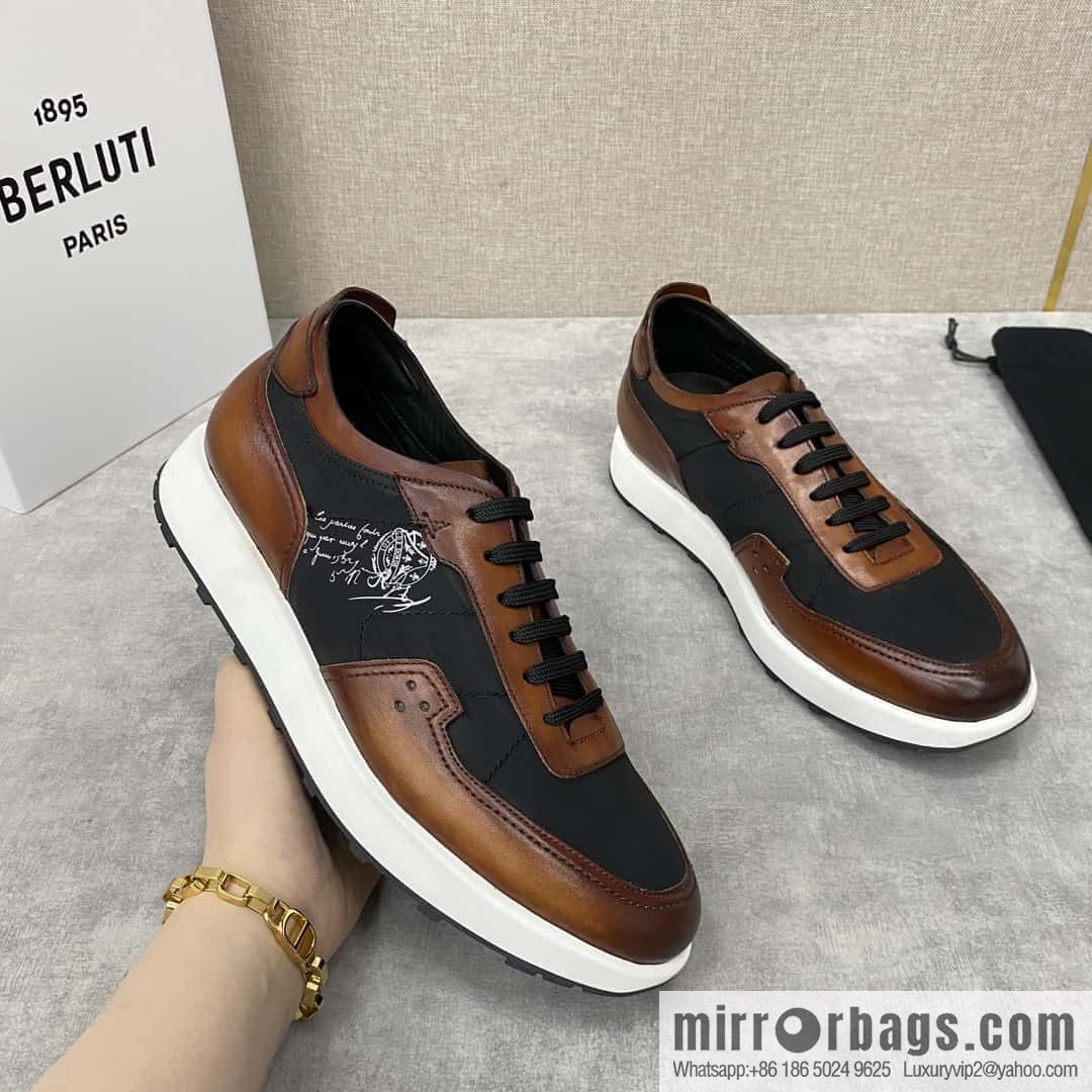 Berlut Spring/Summer New Light Track Leather & Nylon Sneakers