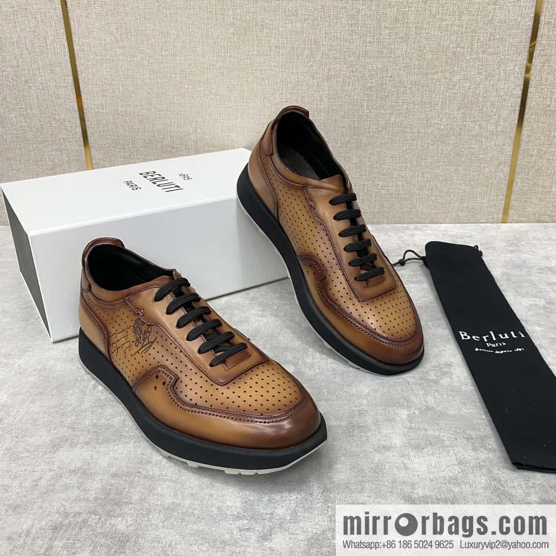Berlut Spring/Summer New, Light Track Leather Punch Sneakers