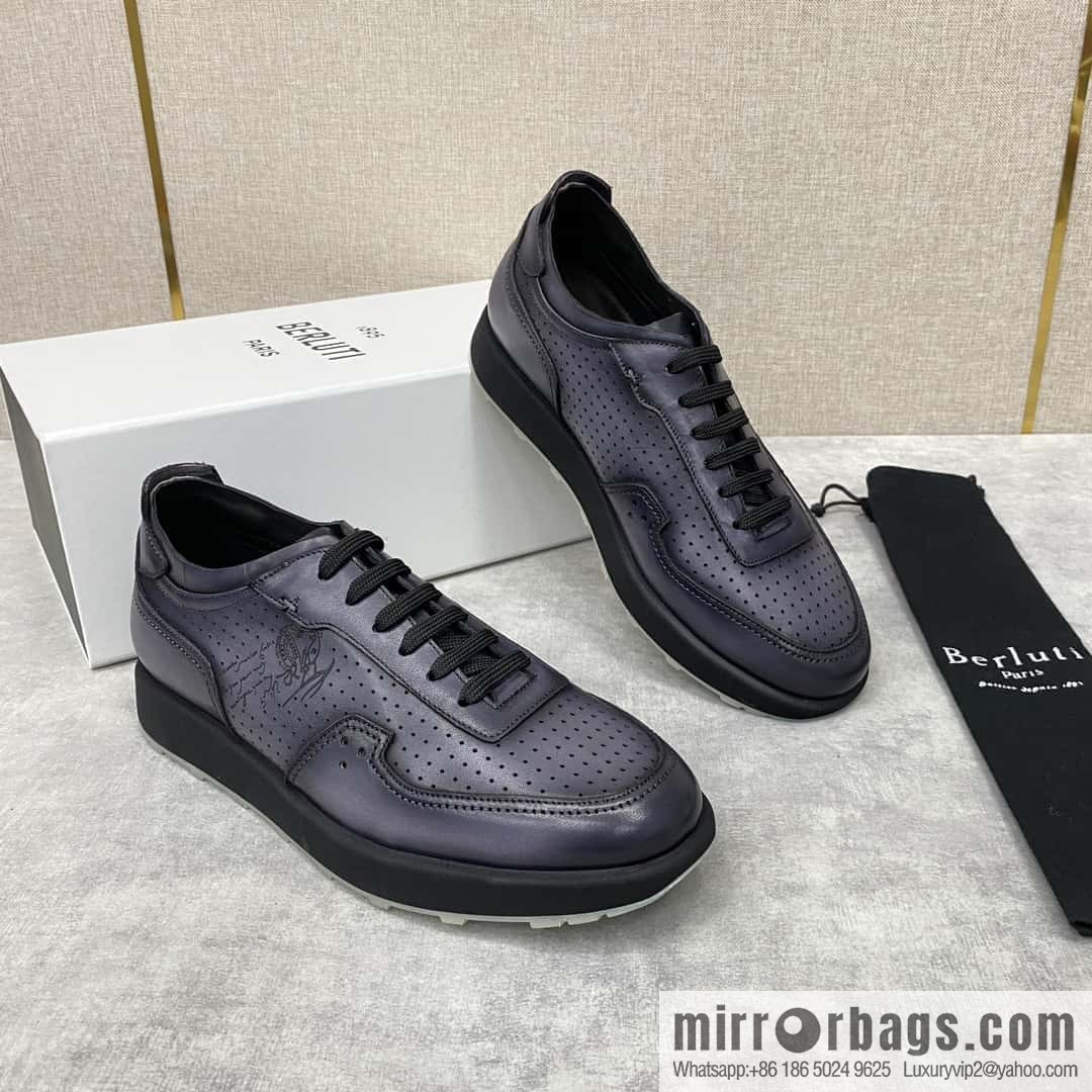 Berlut Spring/Summer New, Light Track Leather Punch Sneakers