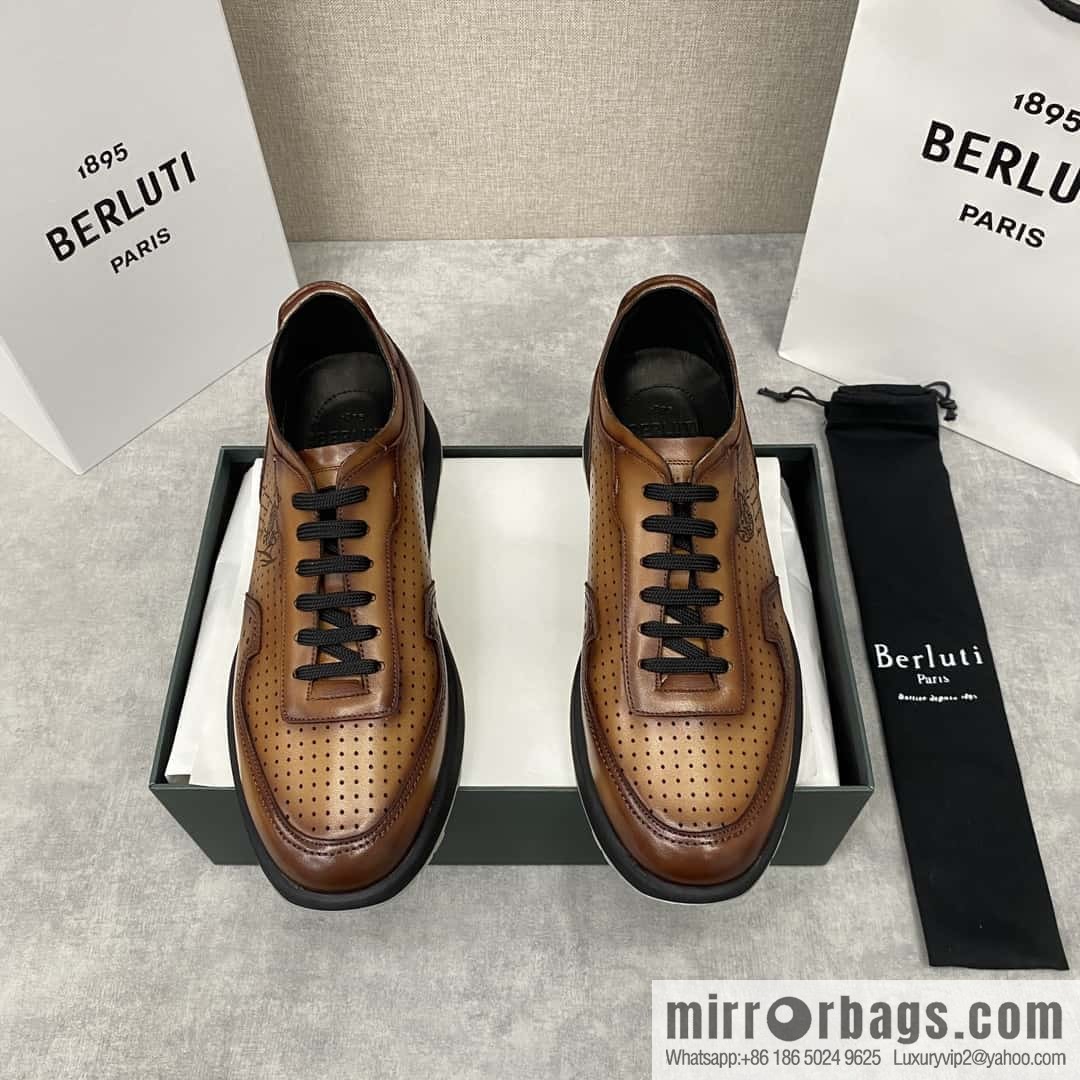 Berlut Spring/Summer New, Light Track Leather Punch Sneakers