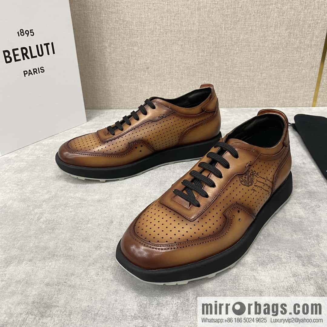 Berlut Spring/Summer New, Light Track Leather Punch Sneakers