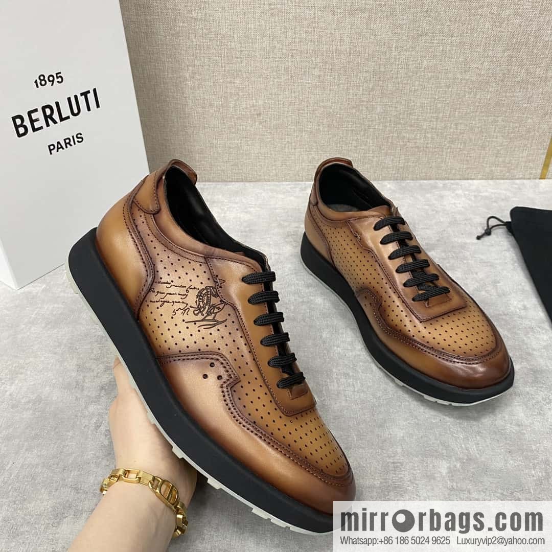Berlut Spring/Summer New, Light Track Leather Punch Sneakers