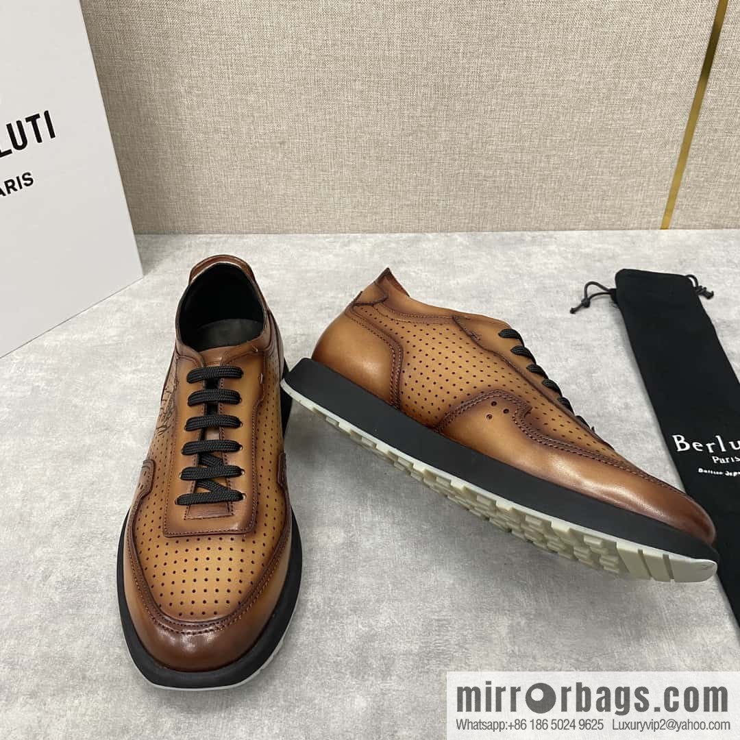 Berlut Spring/Summer New, Light Track Leather Punch Sneakers
