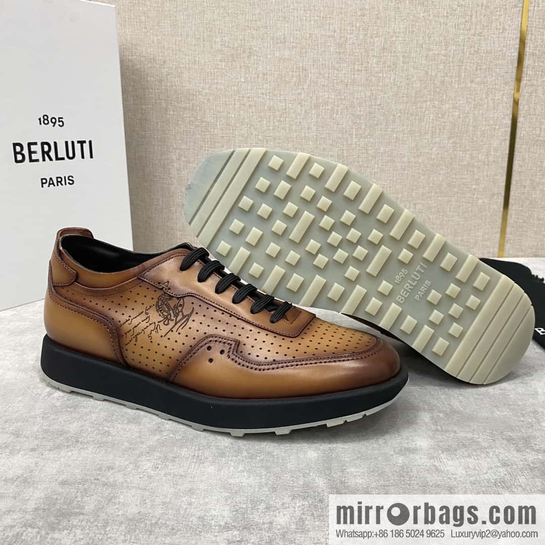 Berlut Spring/Summer New, Light Track Leather Punch Sneakers