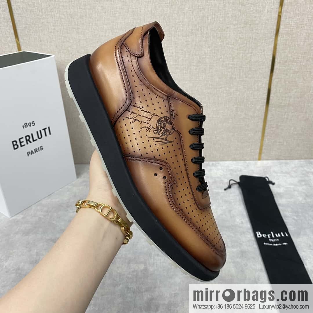 Berlut Spring/Summer New, Light Track Leather Punch Sneakers