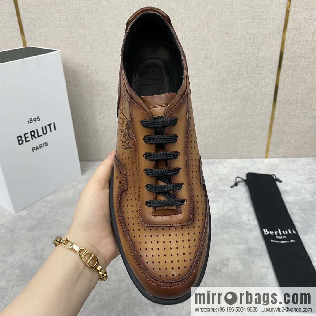 Berlut Spring/Summer New, Light Track Leather Punch Sneakers