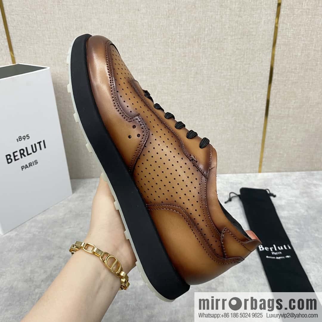 Berlut Spring/Summer New, Light Track Leather Punch Sneakers