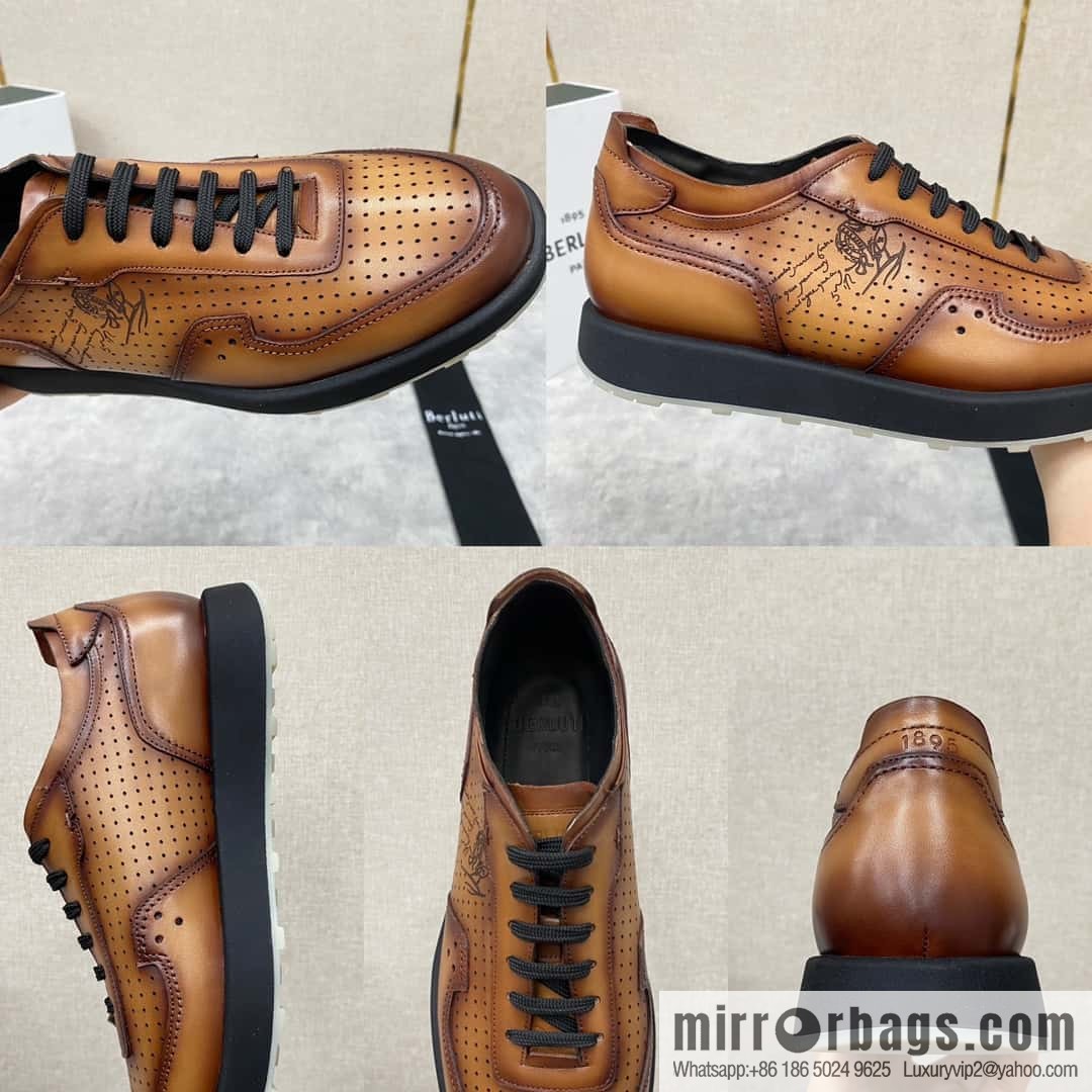 Berlut Spring/Summer New, Light Track Leather Punch Sneakers