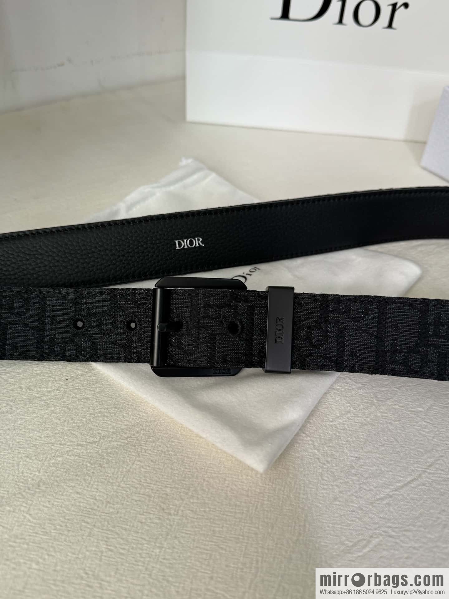 DIOR OBLIQUE print with black cowhide lychee bottom belt 3.5CM