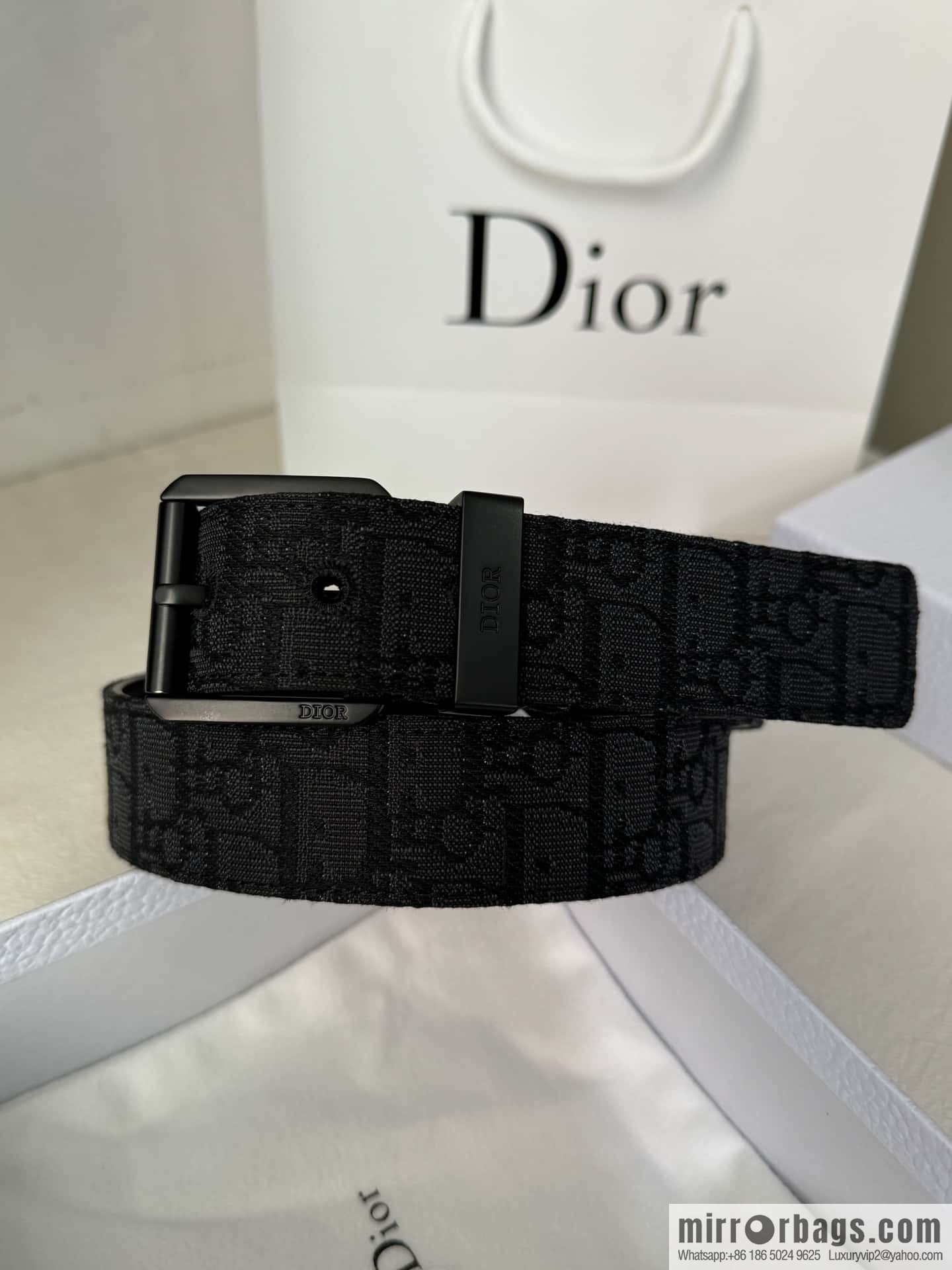 DIOR OBLIQUE print with black cowhide lychee bottom belt 3.5CM