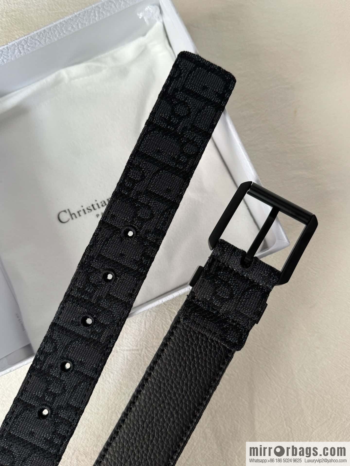 DIOR OBLIQUE print with black cowhide lychee bottom belt 3.5CM