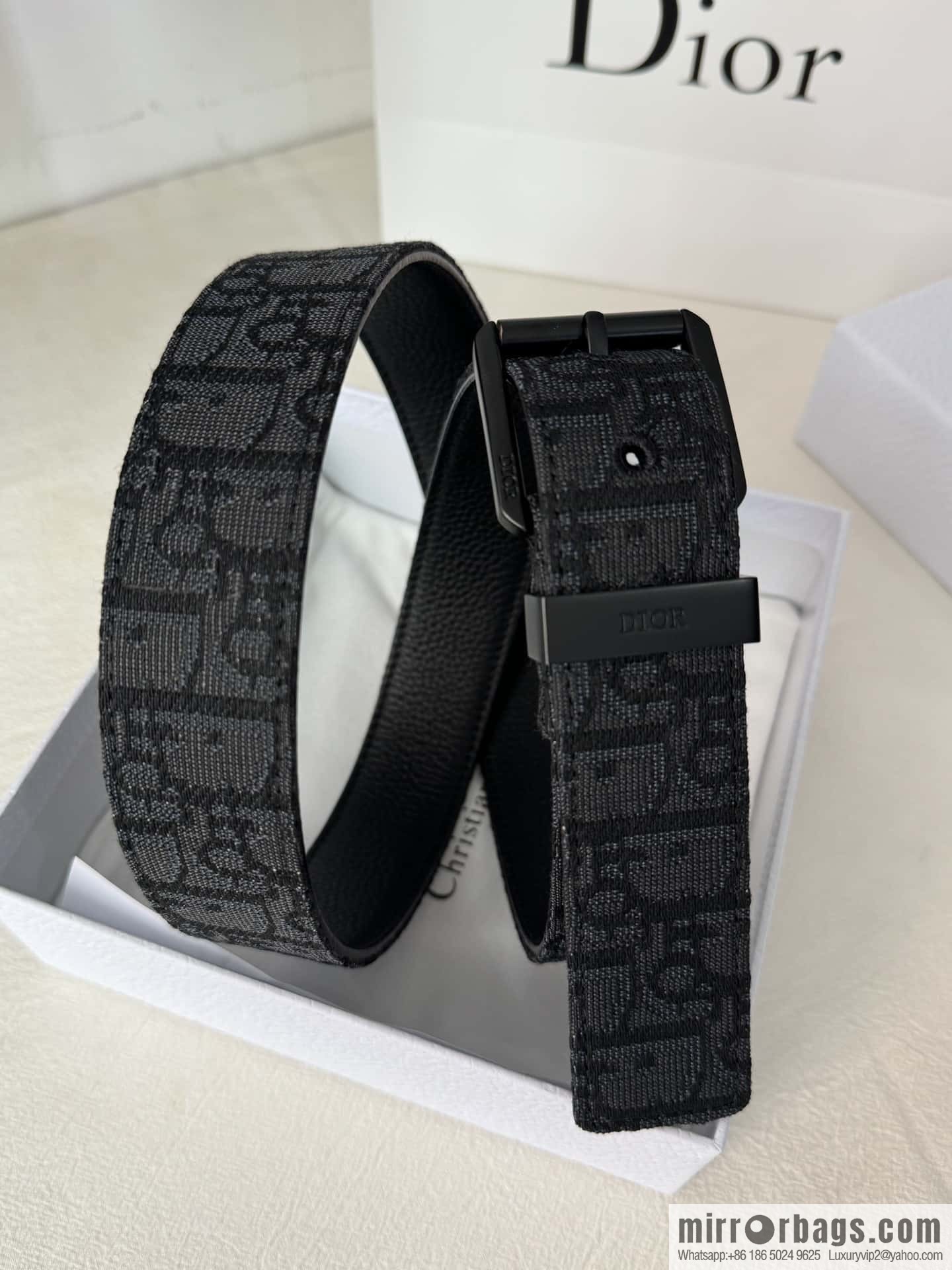 DIOR OBLIQUE print with black cowhide lychee bottom belt 3.5CM