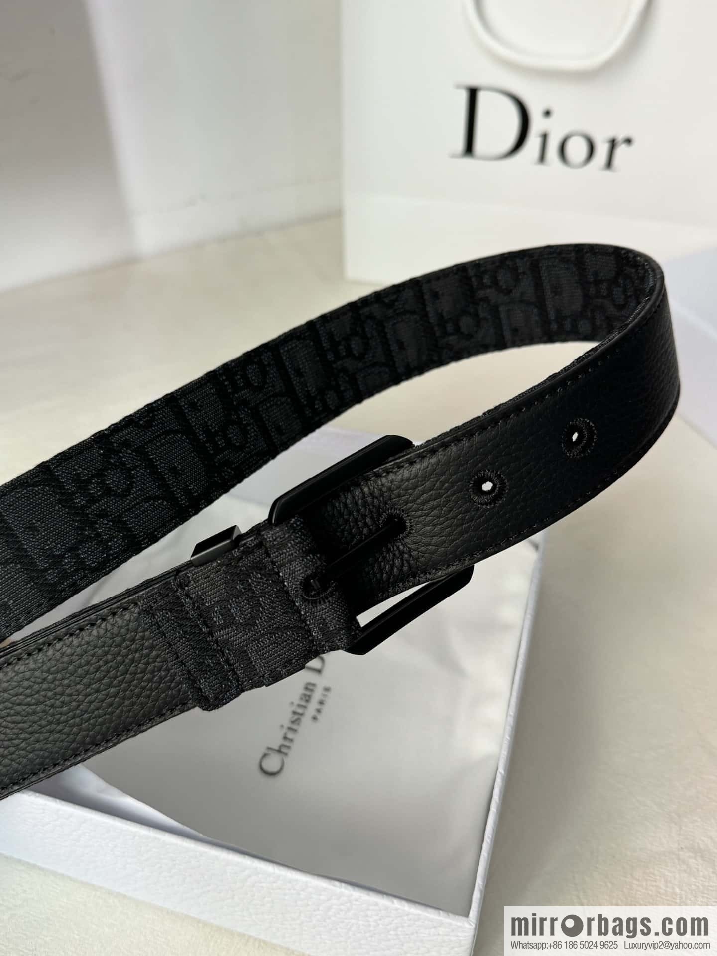 DIOR OBLIQUE print with black cowhide lychee bottom belt 3.5CM
