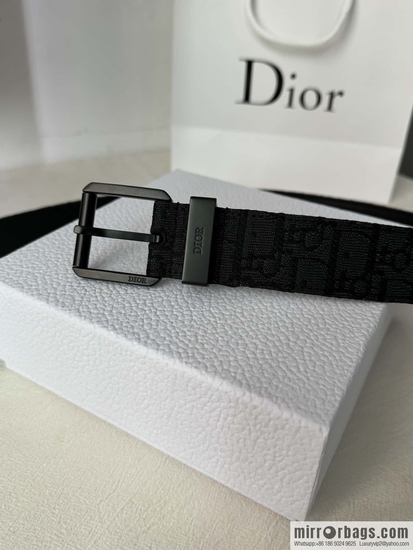 DIOR OBLIQUE print with black cowhide lychee bottom belt 3.5CM
