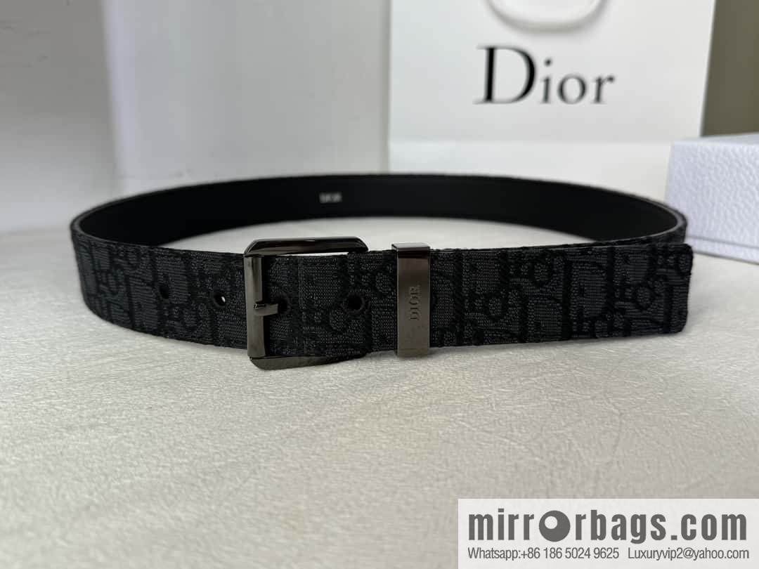 DIOR OBLIQUE print with black cowhide lychee bottom belt 3.5CM