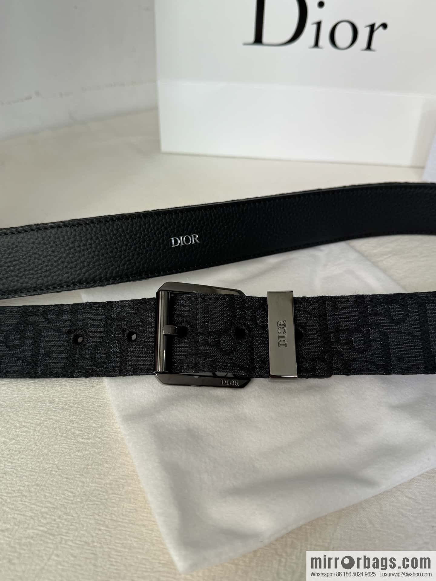 DIOR OBLIQUE print with black cowhide lychee bottom belt 3.5CM