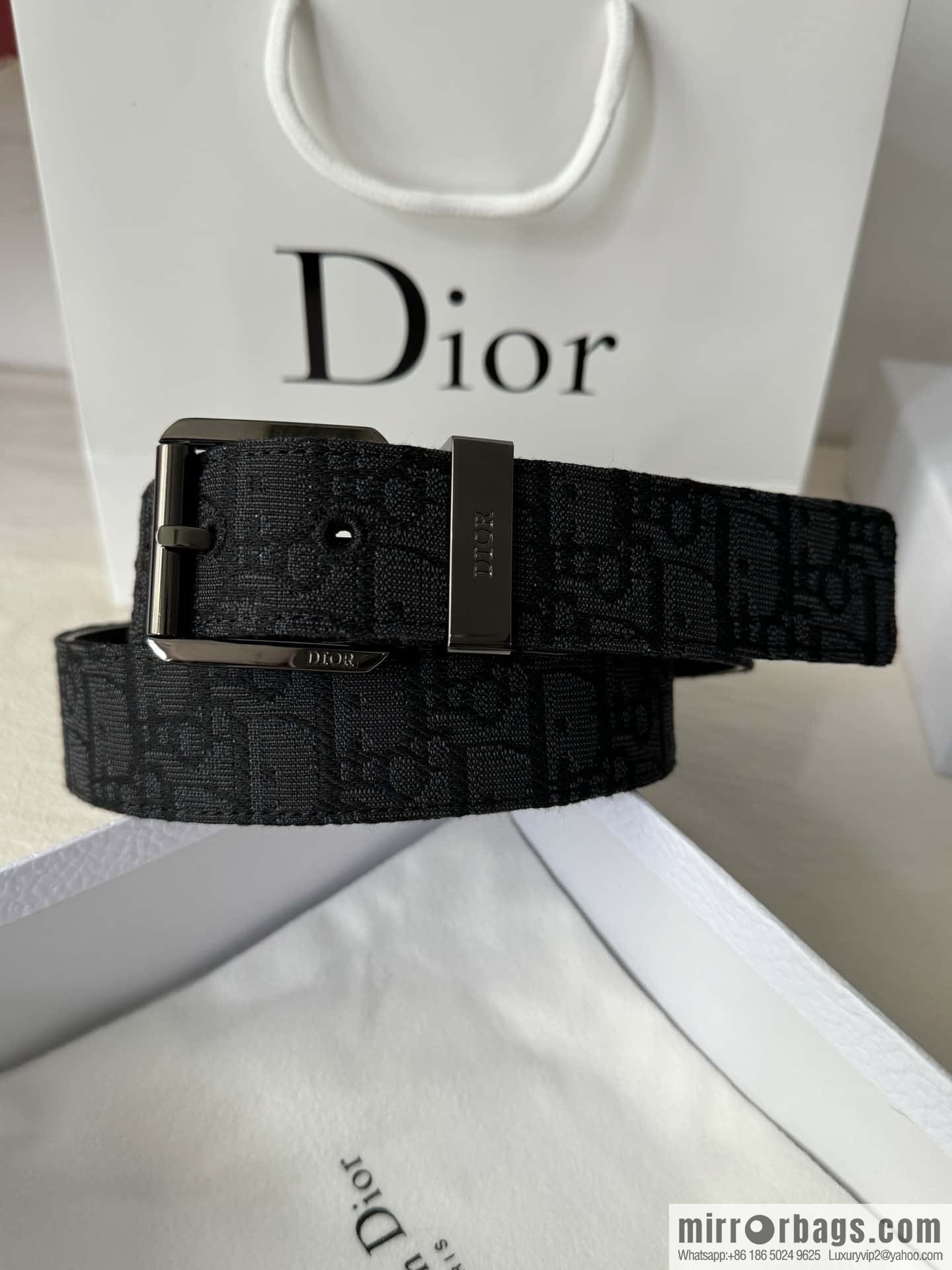 DIOR OBLIQUE print with black cowhide lychee bottom belt 3.5CM
