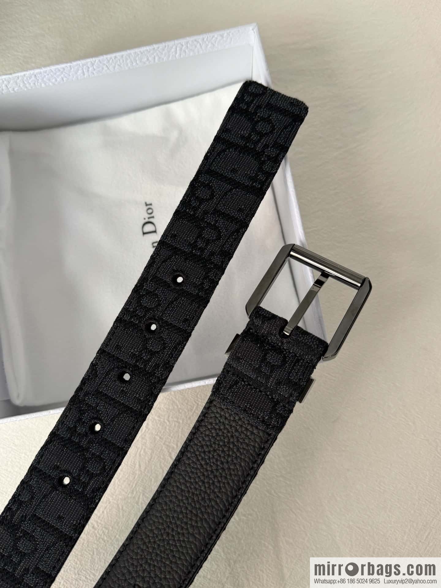 DIOR OBLIQUE print with black cowhide lychee bottom belt 3.5CM