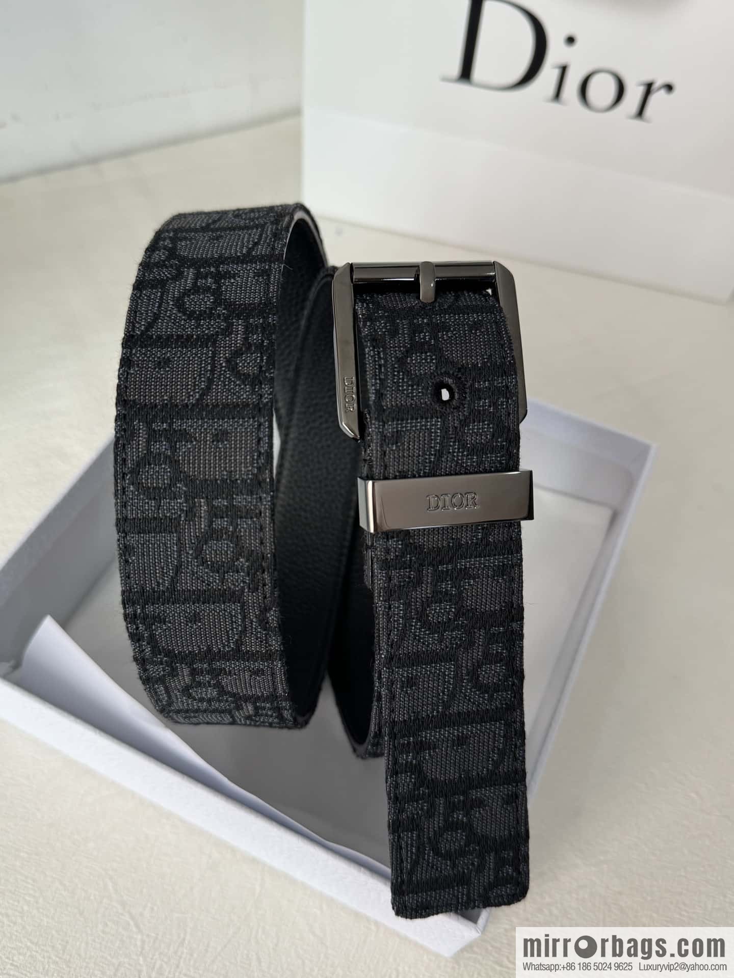 DIOR OBLIQUE print with black cowhide lychee bottom belt 3.5CM