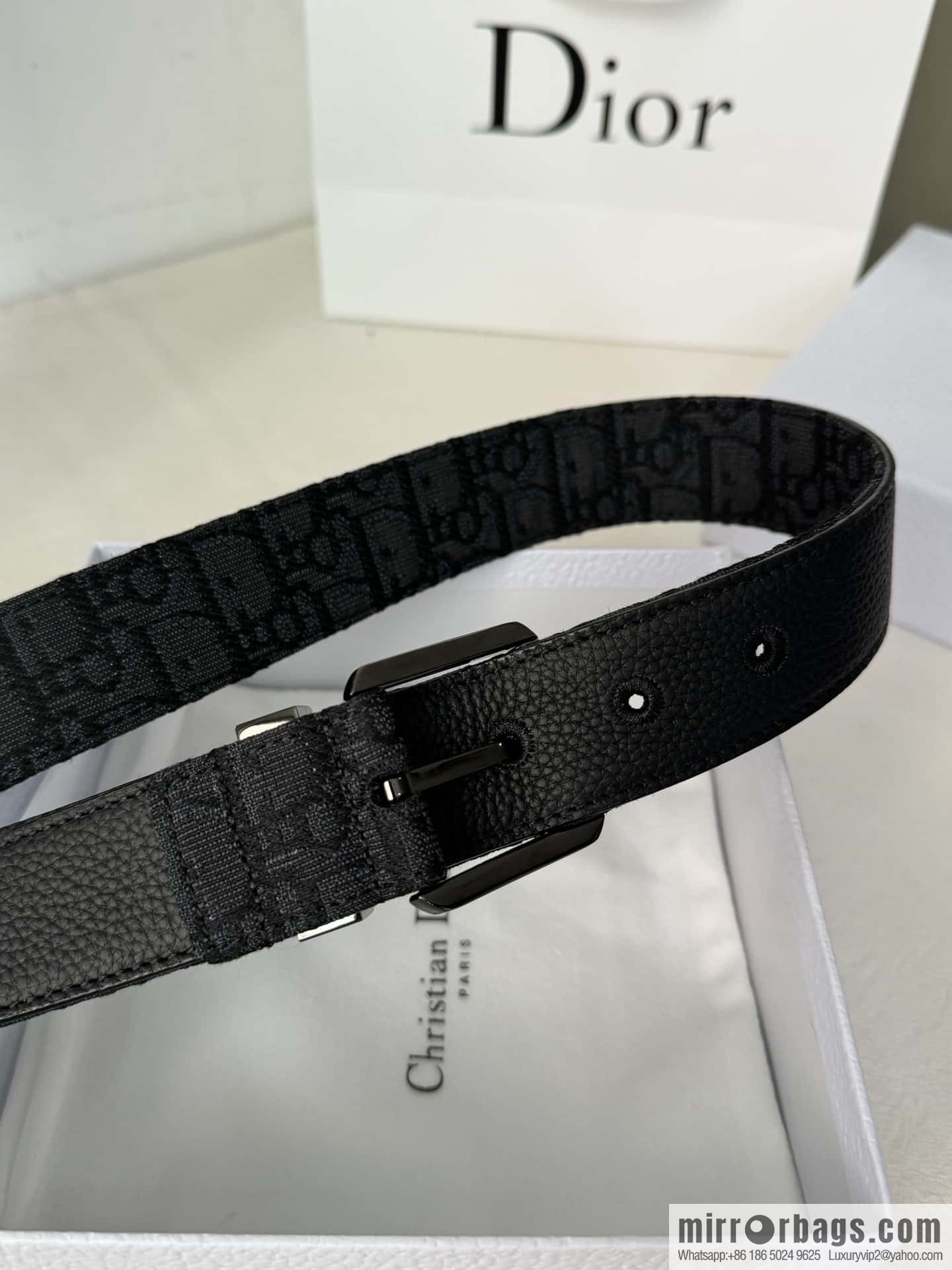 DIOR OBLIQUE print with black cowhide lychee bottom belt 3.5CM