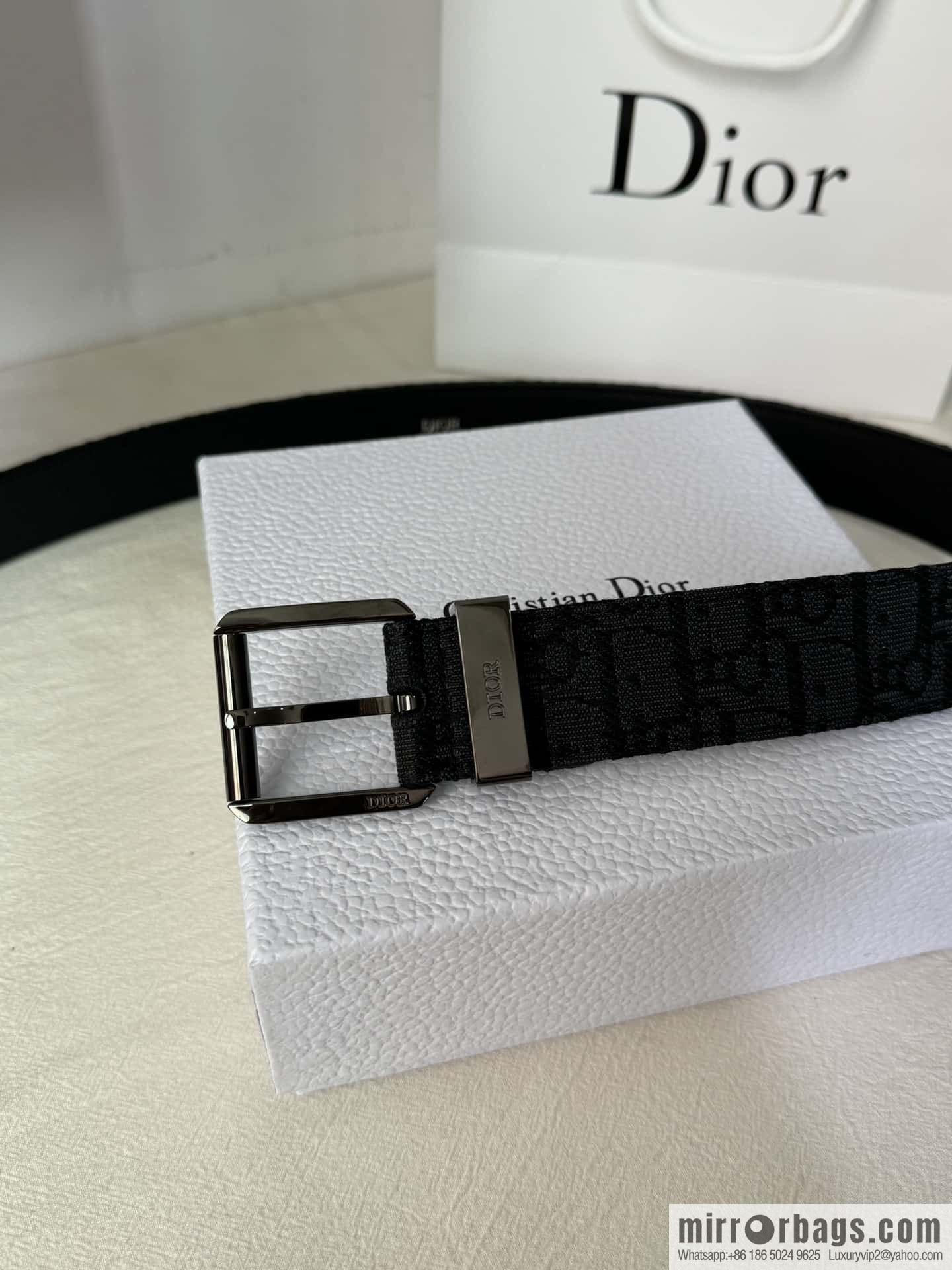 DIOR OBLIQUE print with black cowhide lychee bottom belt 3.5CM