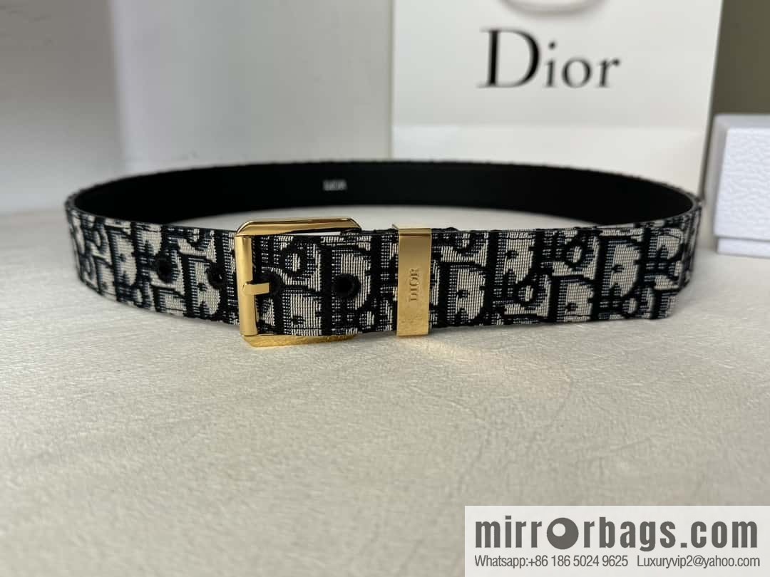 DIOR OBLIQUE print with black cowhide lychee bottom belt 3.5CM