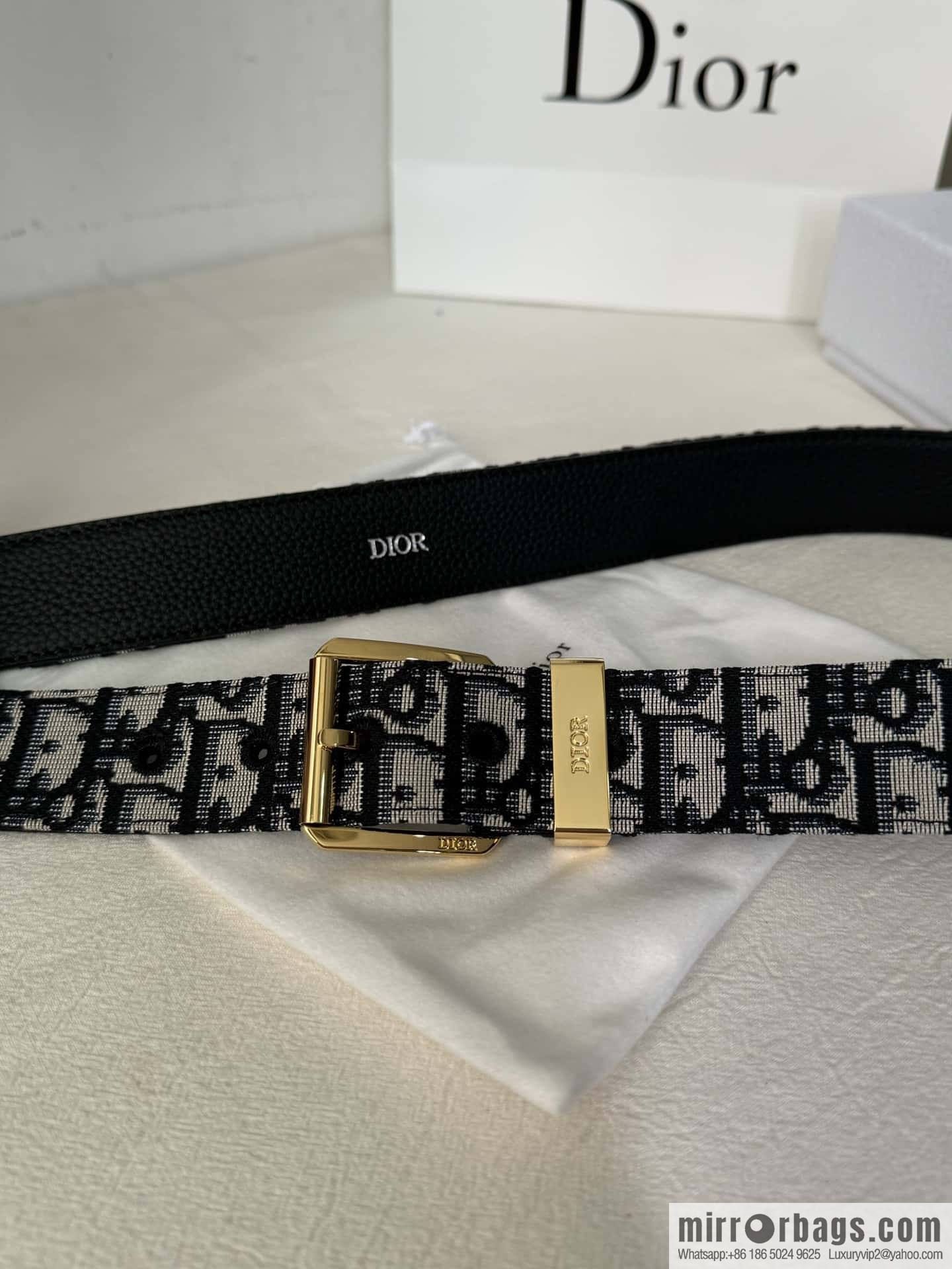 DIOR OBLIQUE print with black cowhide lychee bottom belt 3.5CM