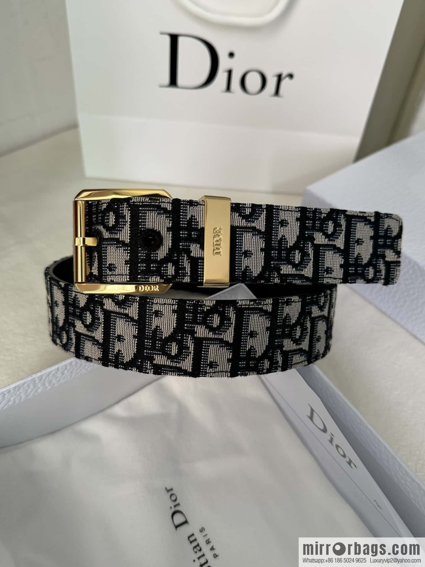 DIOR OBLIQUE print with black cowhide lychee bottom belt 3.5CM