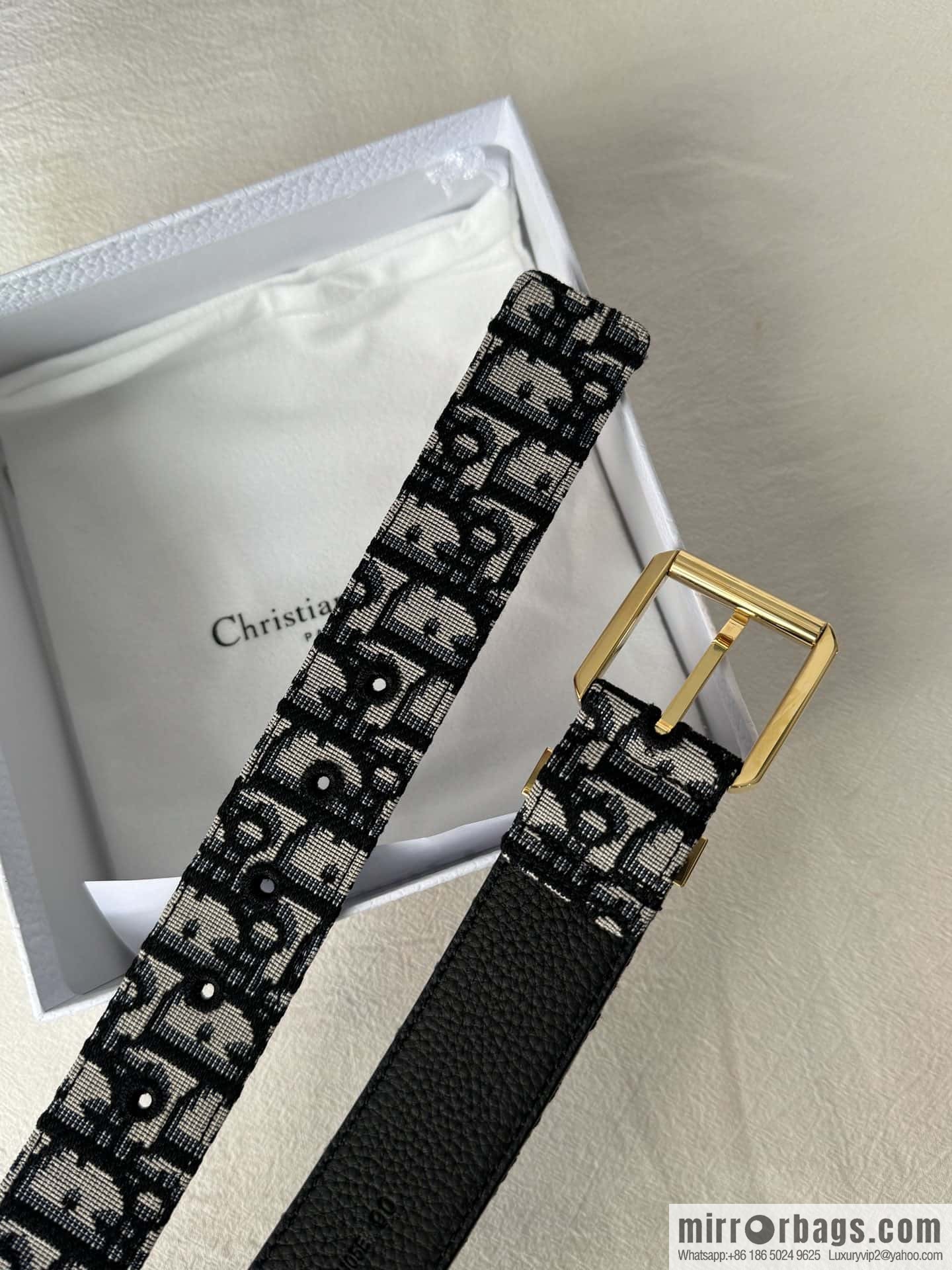 DIOR OBLIQUE print with black cowhide lychee bottom belt 3.5CM