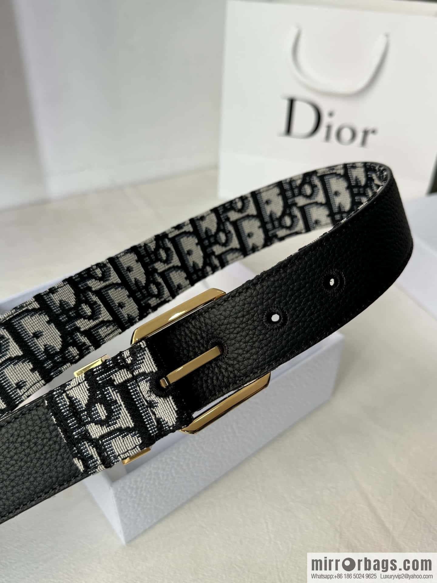 DIOR OBLIQUE print with black cowhide lychee bottom belt 3.5CM
