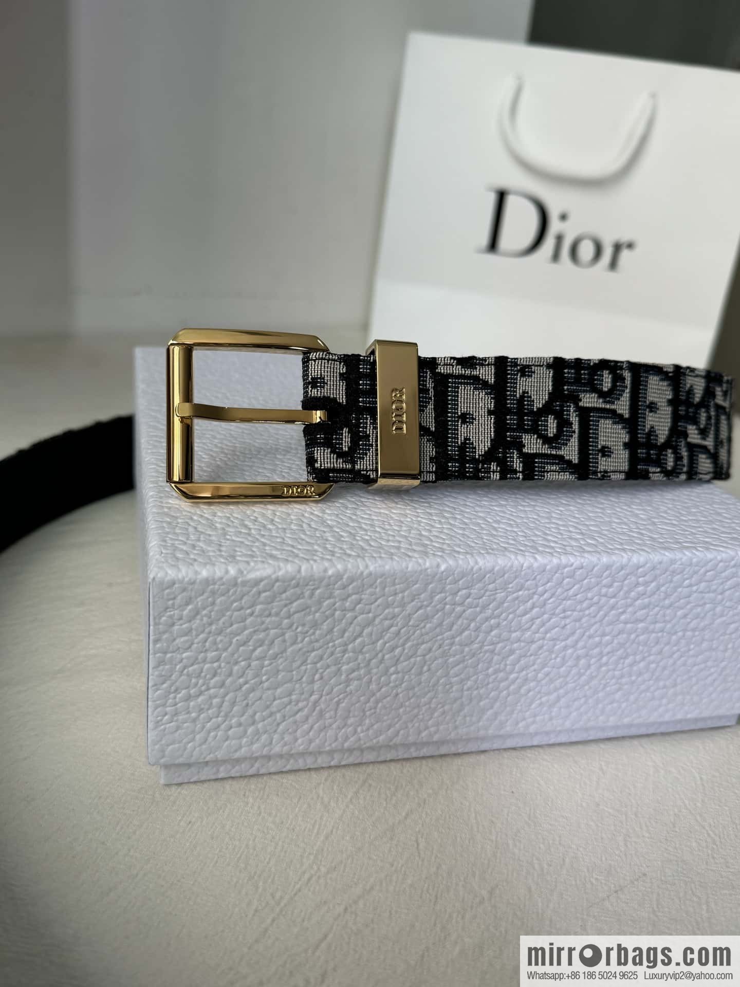 DIOR OBLIQUE print with black cowhide lychee bottom belt 3.5CM