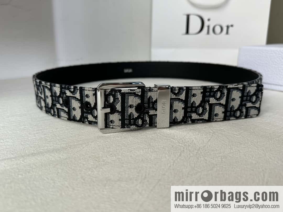 DIOR OBLIQUE print with black cowhide lychee bottom belt 3.5CM
