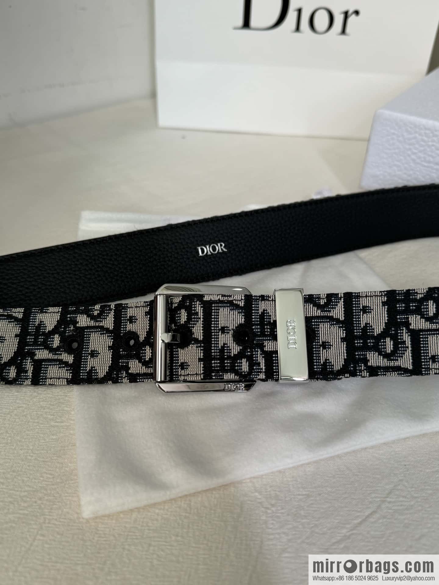 DIOR OBLIQUE print with black cowhide lychee bottom belt 3.5CM