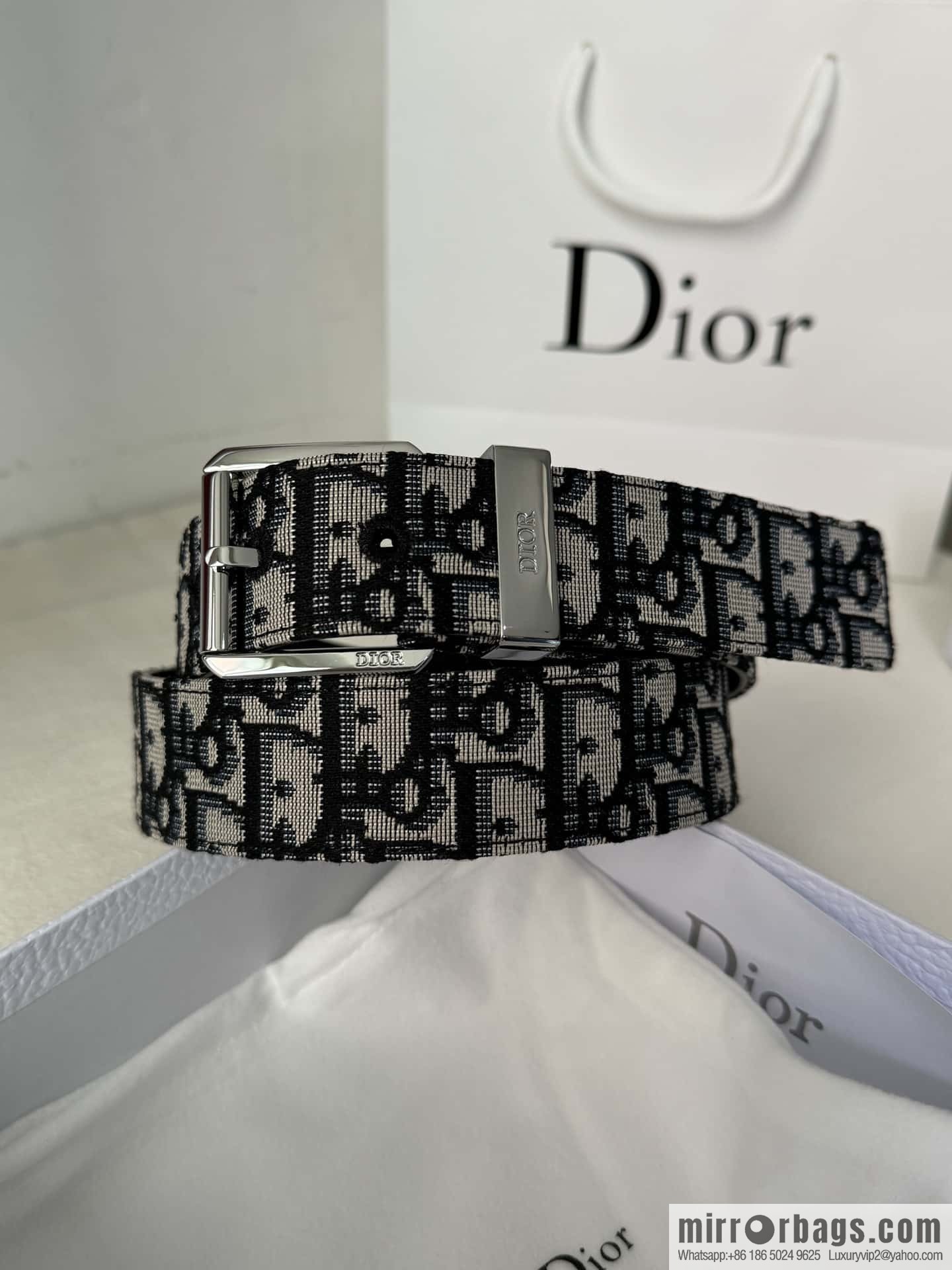 DIOR OBLIQUE print with black cowhide lychee bottom belt 3.5CM