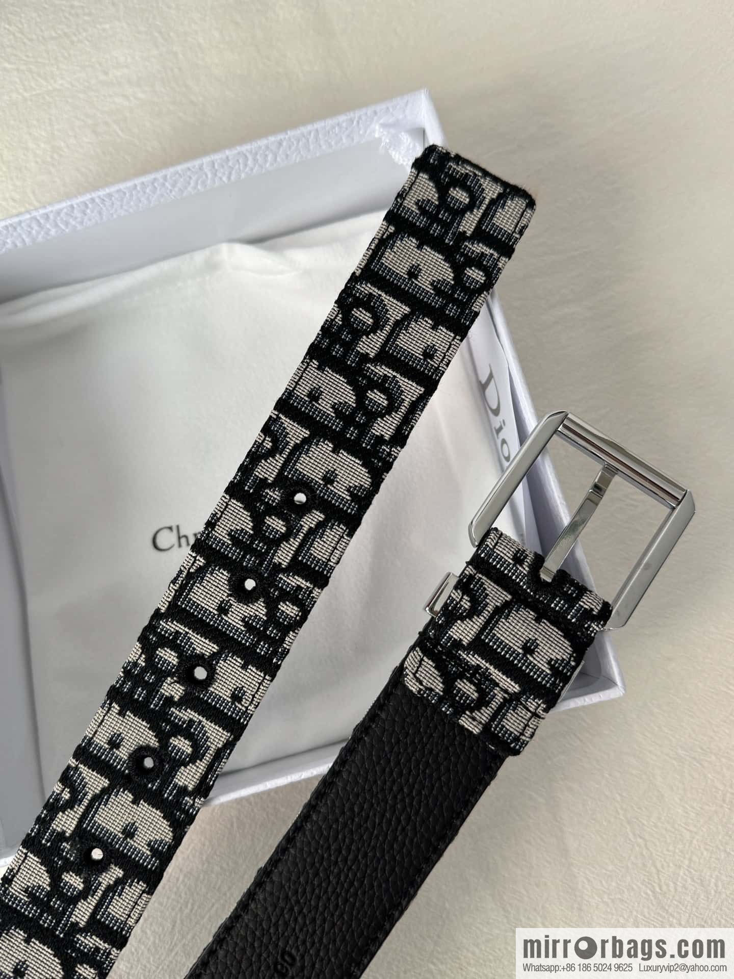 DIOR OBLIQUE print with black cowhide lychee bottom belt 3.5CM