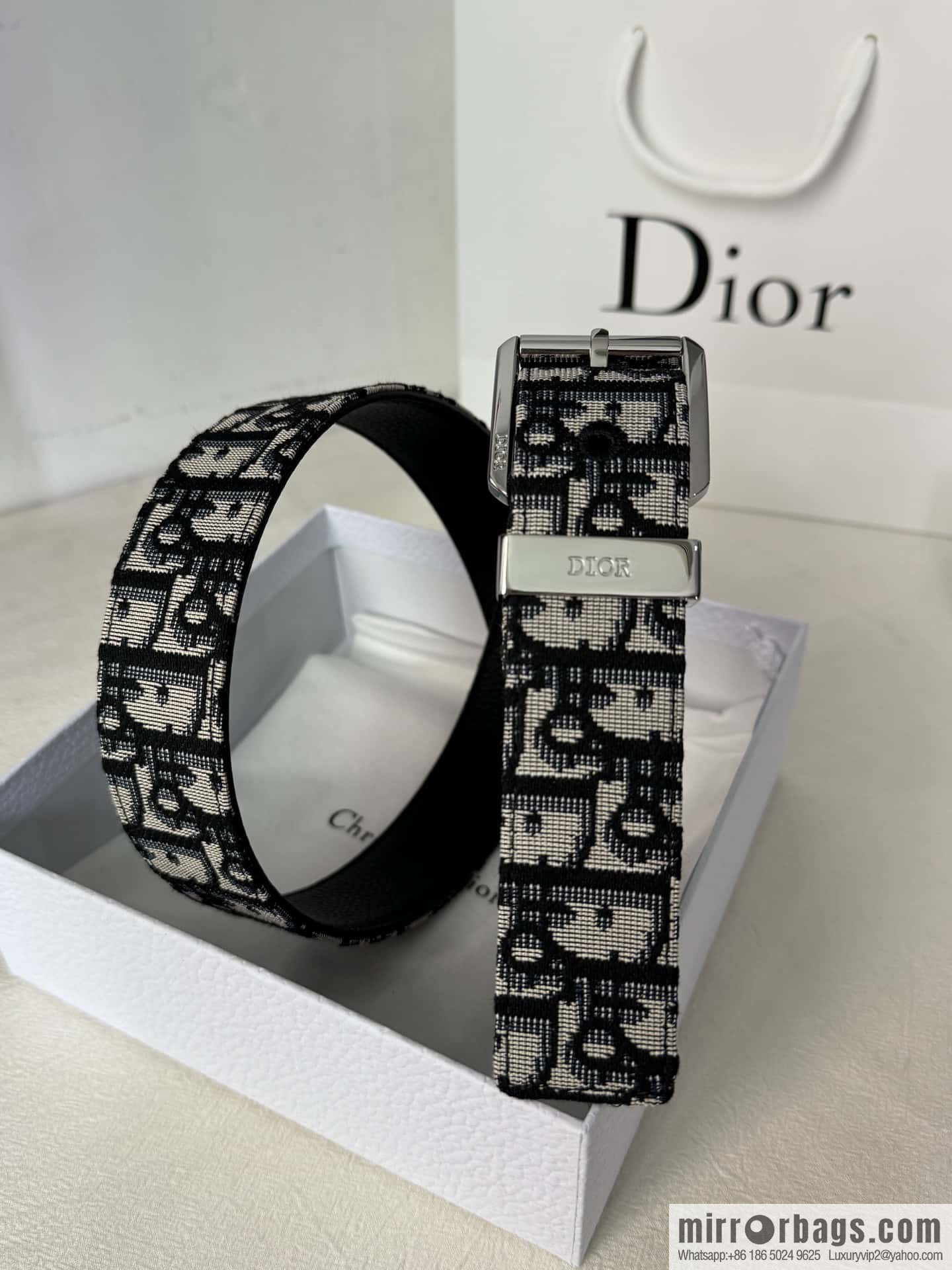 DIOR OBLIQUE print with black cowhide lychee bottom belt 3.5CM