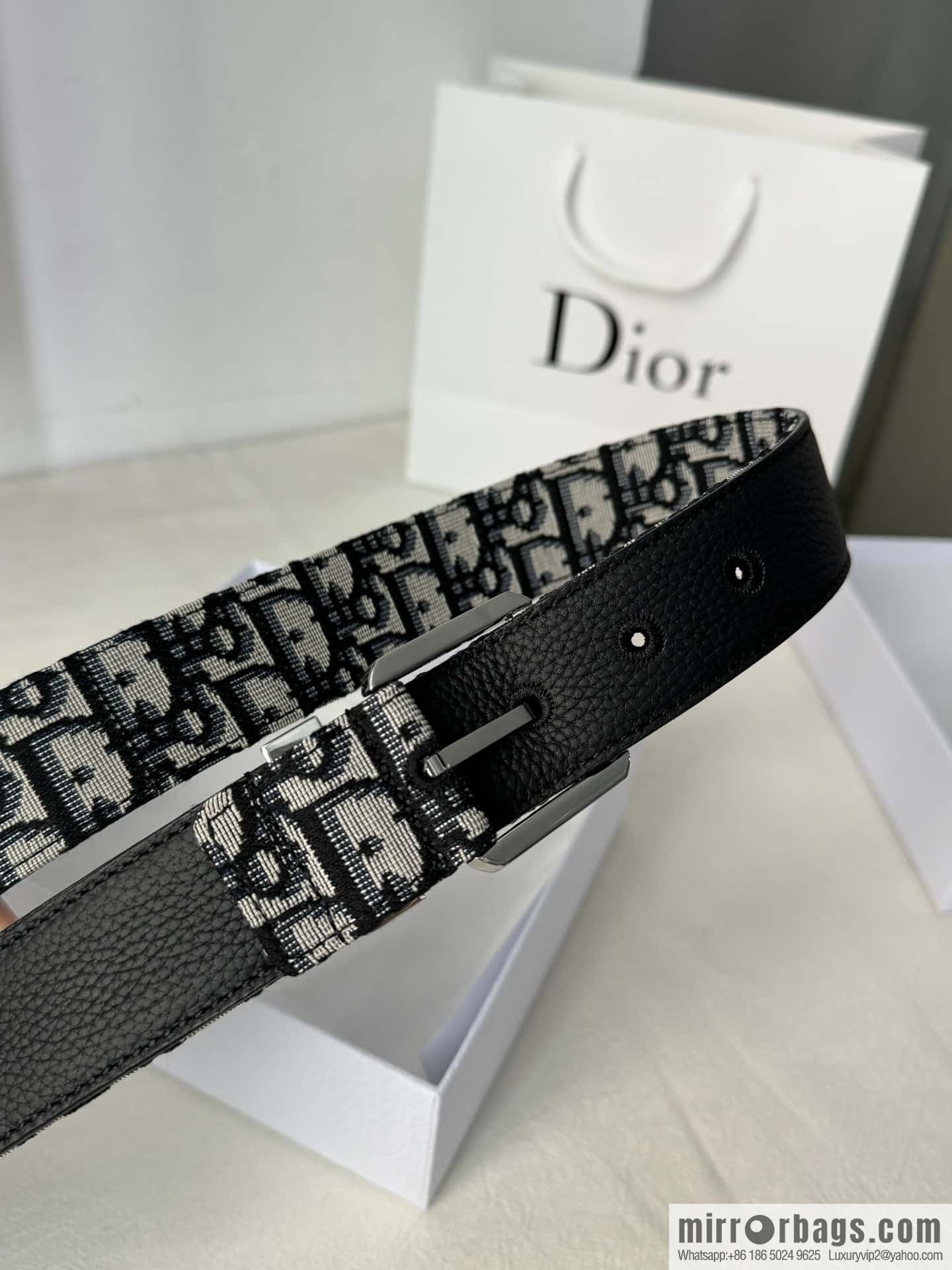 DIOR OBLIQUE print with black cowhide lychee bottom belt 3.5CM