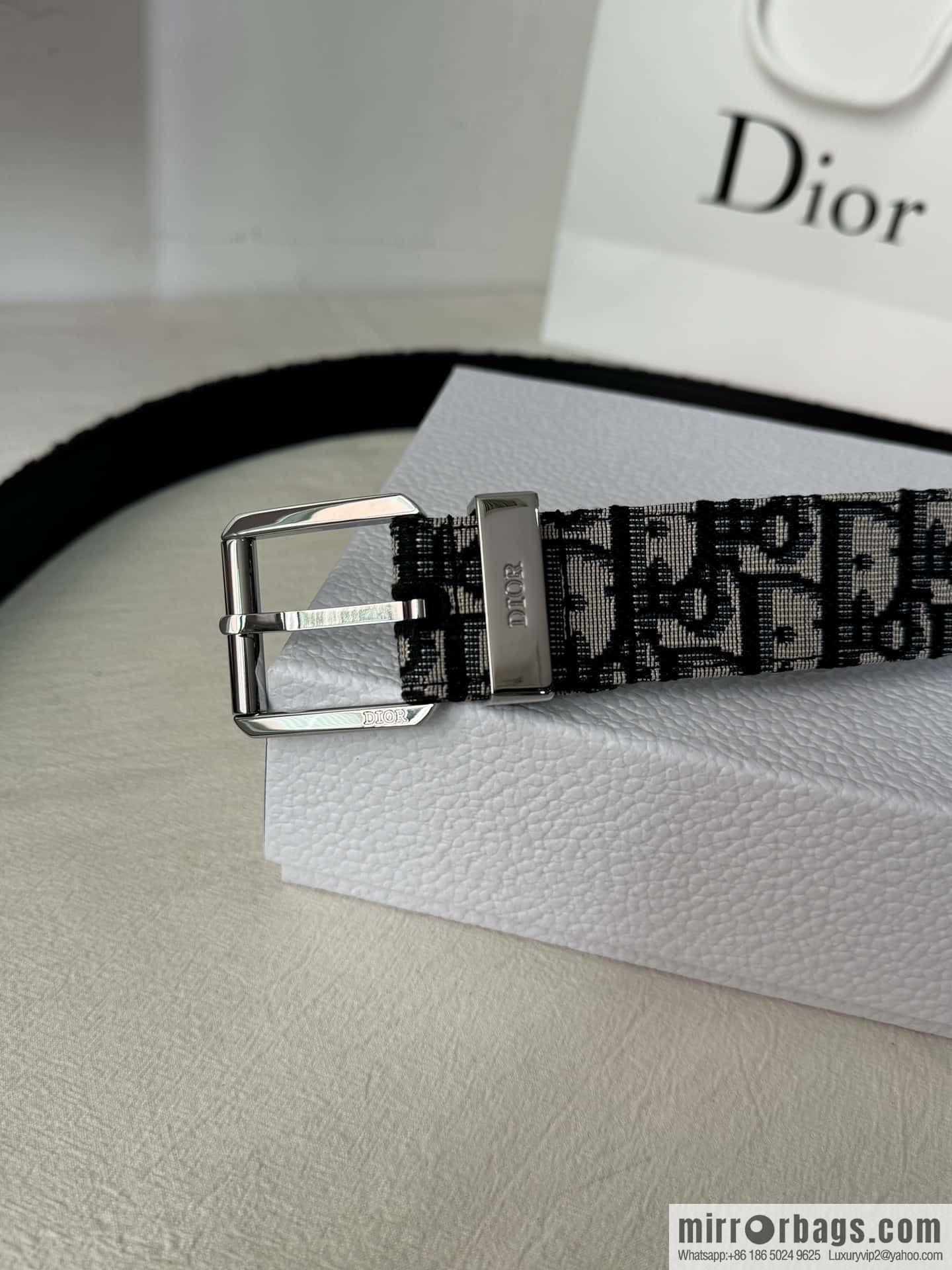 DIOR OBLIQUE print with black cowhide lychee bottom belt 3.5CM