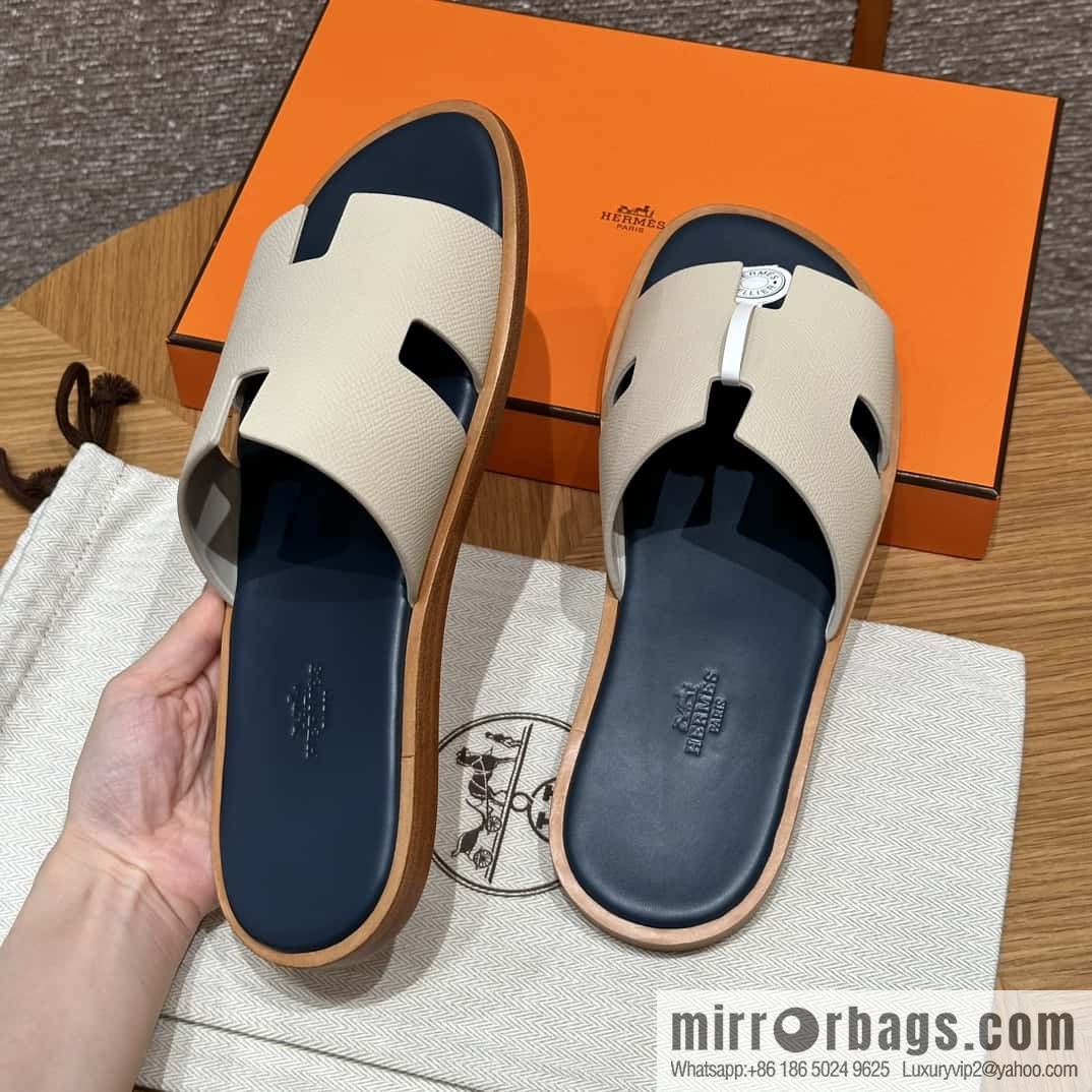 HERMES 182 Men's slippers Men's slippers Palmprint Calfskin/Epsom/Calfskin Milkshake White/ck10/Craie